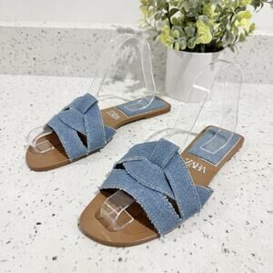 Zara Denim Flat Sandals Size 38